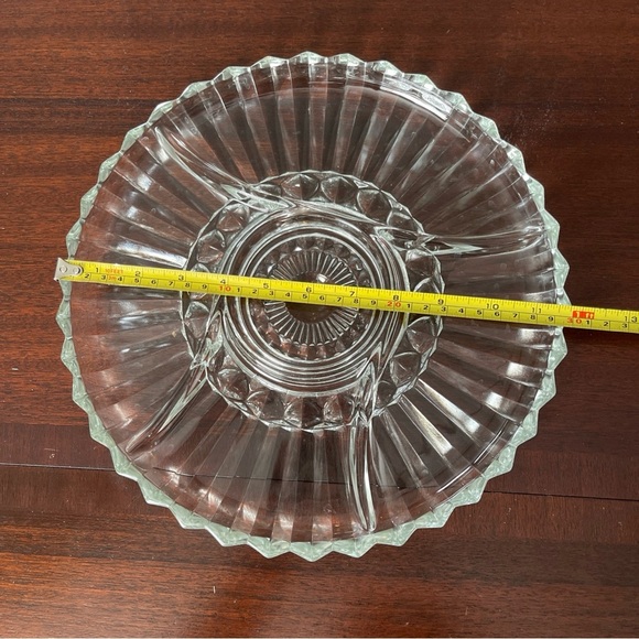 Vintage Indiana Glass 11 3/4" Round 5 Part Relish Lotus Blossom Clear. EUC - Picture 3 of 8
